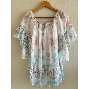 Lola made in Italy floral silky blouse size small fairy‎ bloomcore